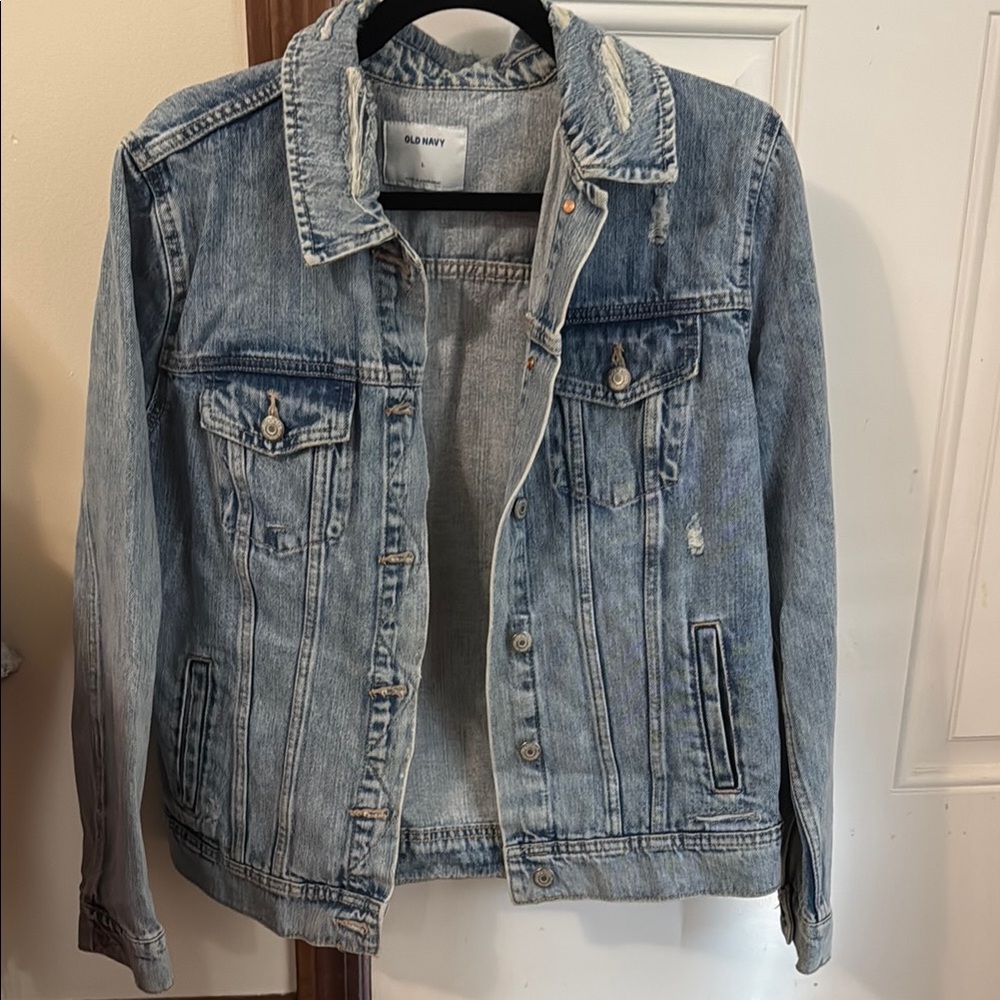 Old Navy Light Blue Distressed Denim Jacket L